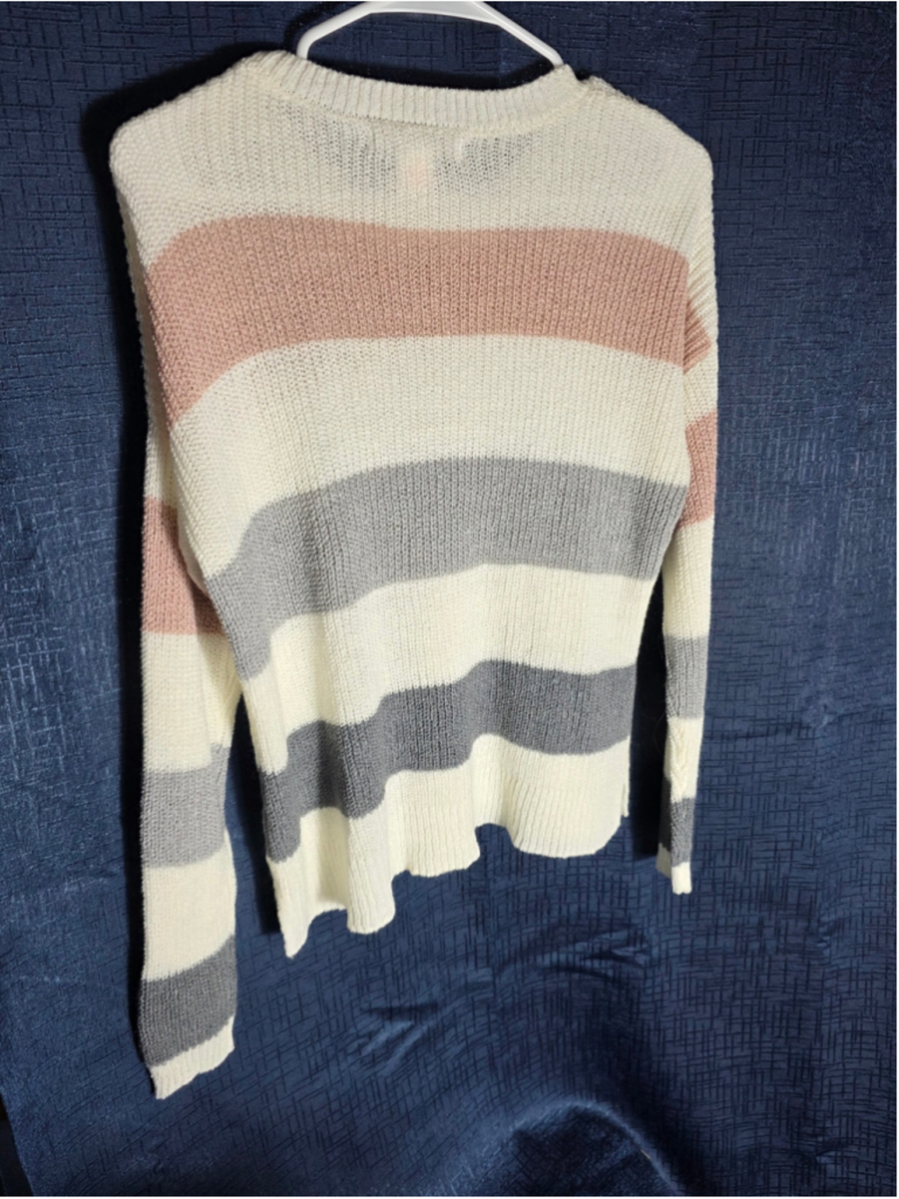 Women's C&C California Striped Crew Neck Sweater, Size S, White/Grey/Pink cozy - Picture 3 of 3